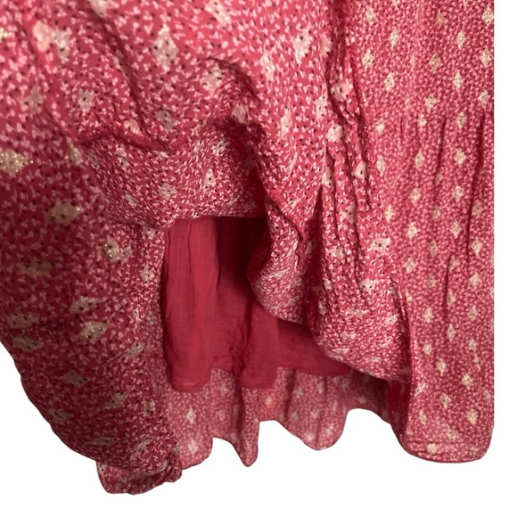 Scandal Italy Ordell Lurex Diamond Print Tiered Boho Mini Dress Long SL M Pink - Picture 7 of 11